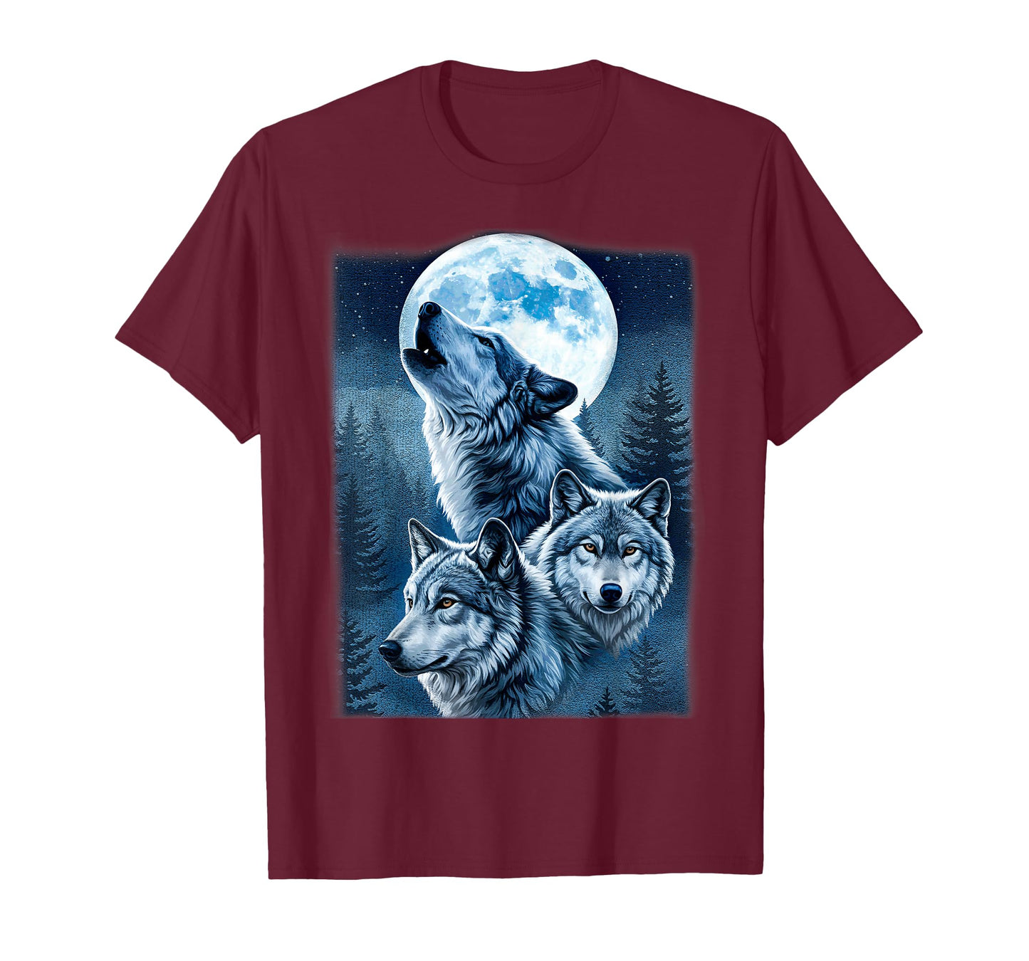 Three Wolves 3 Grey Wolf Howling At The Moon Wild Animal T-Shirt