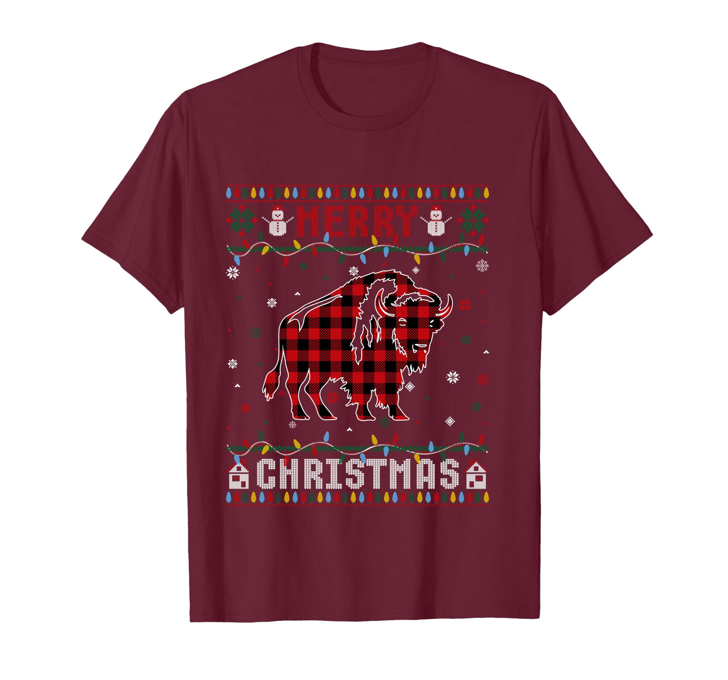 Funny Xmas Lighting Bison Lovers Ugly Christmas Sweater Long Sleeve T-Shirt