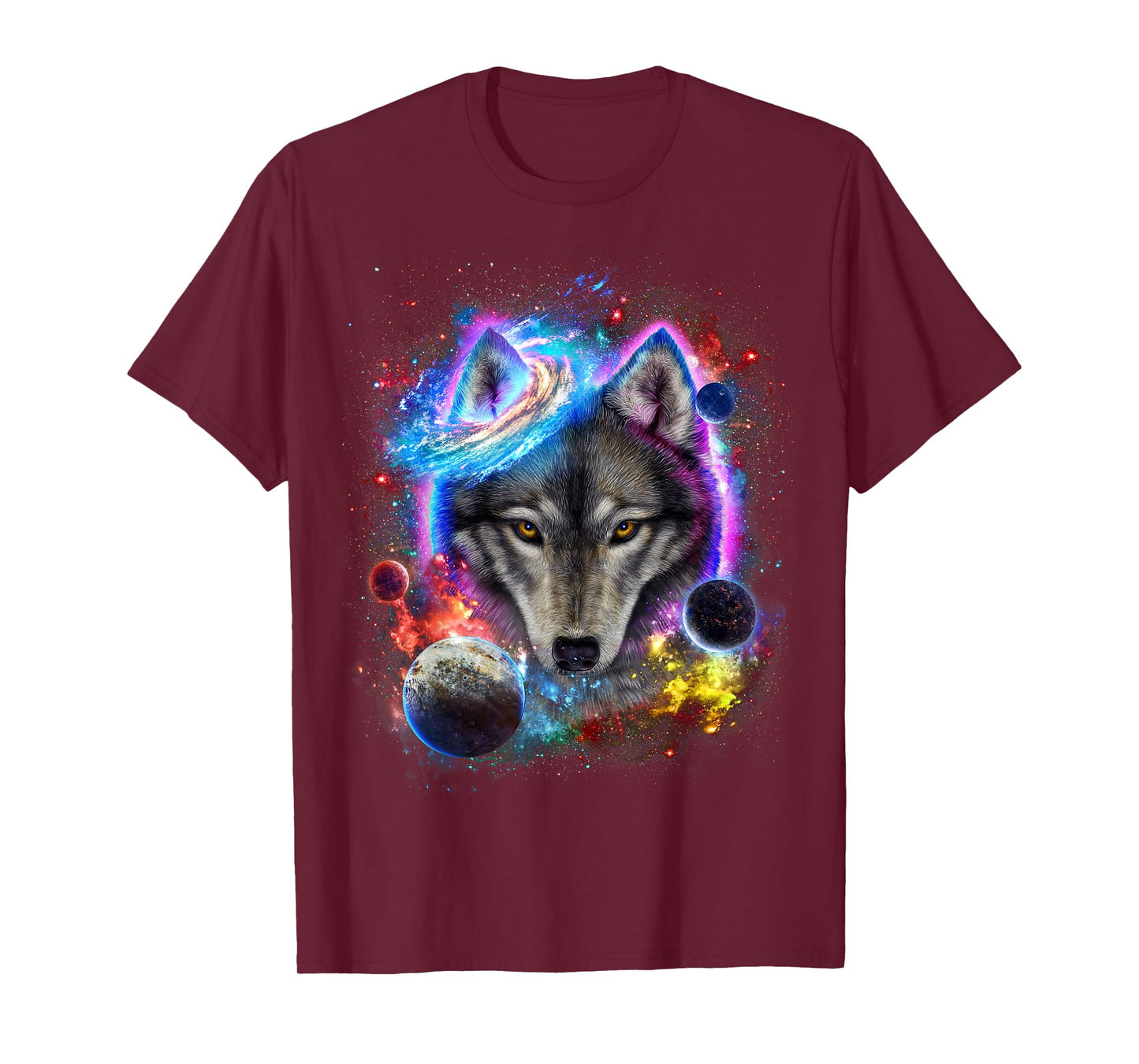 Cosmic Wolf Surrounded by Planet and Stars in Galactic Scene T-Shirt