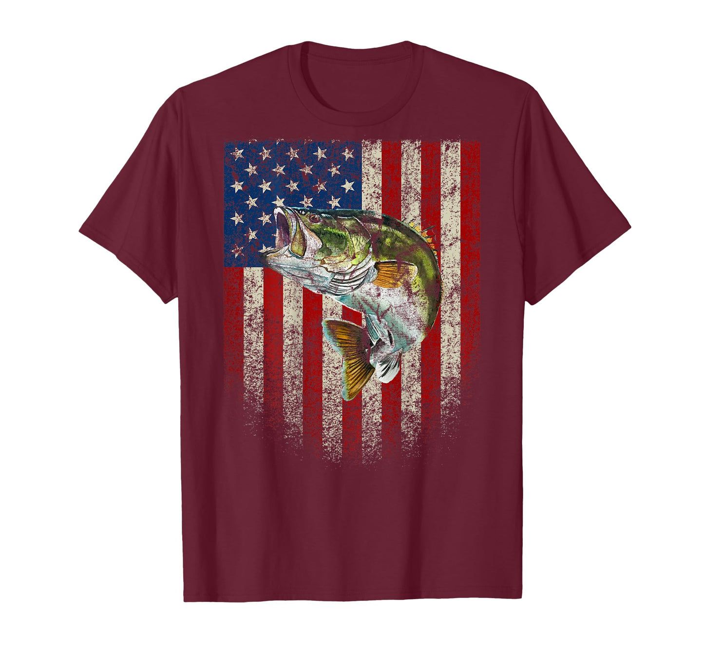 (Art onBack) American Flag Bass Fish Fishing T-Shirt