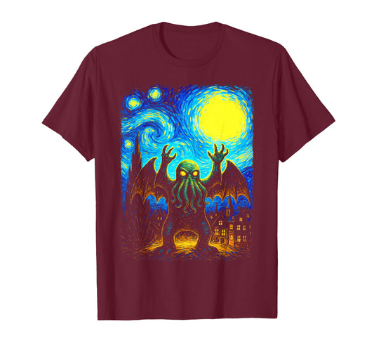 Cthulhu Starry Night Lovecraftian Van Gogh Cosmic Horror Art T-Shirt