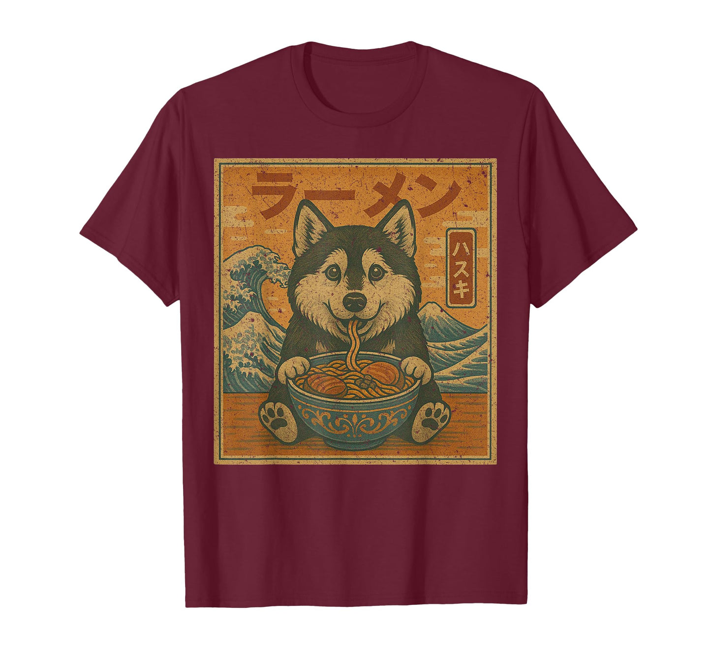 Funny Kawaii Ramen Husky Japanese Noodles Husky Eating Ramen T-Shirt