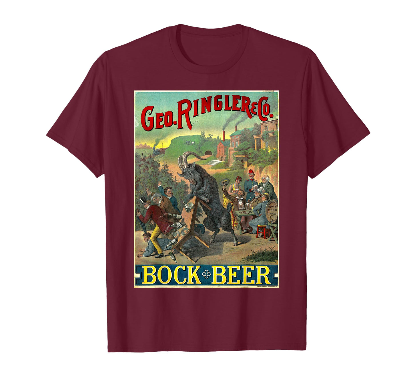 Black Goat Bock Beer Knocking Over Table of Wine T-Shirt