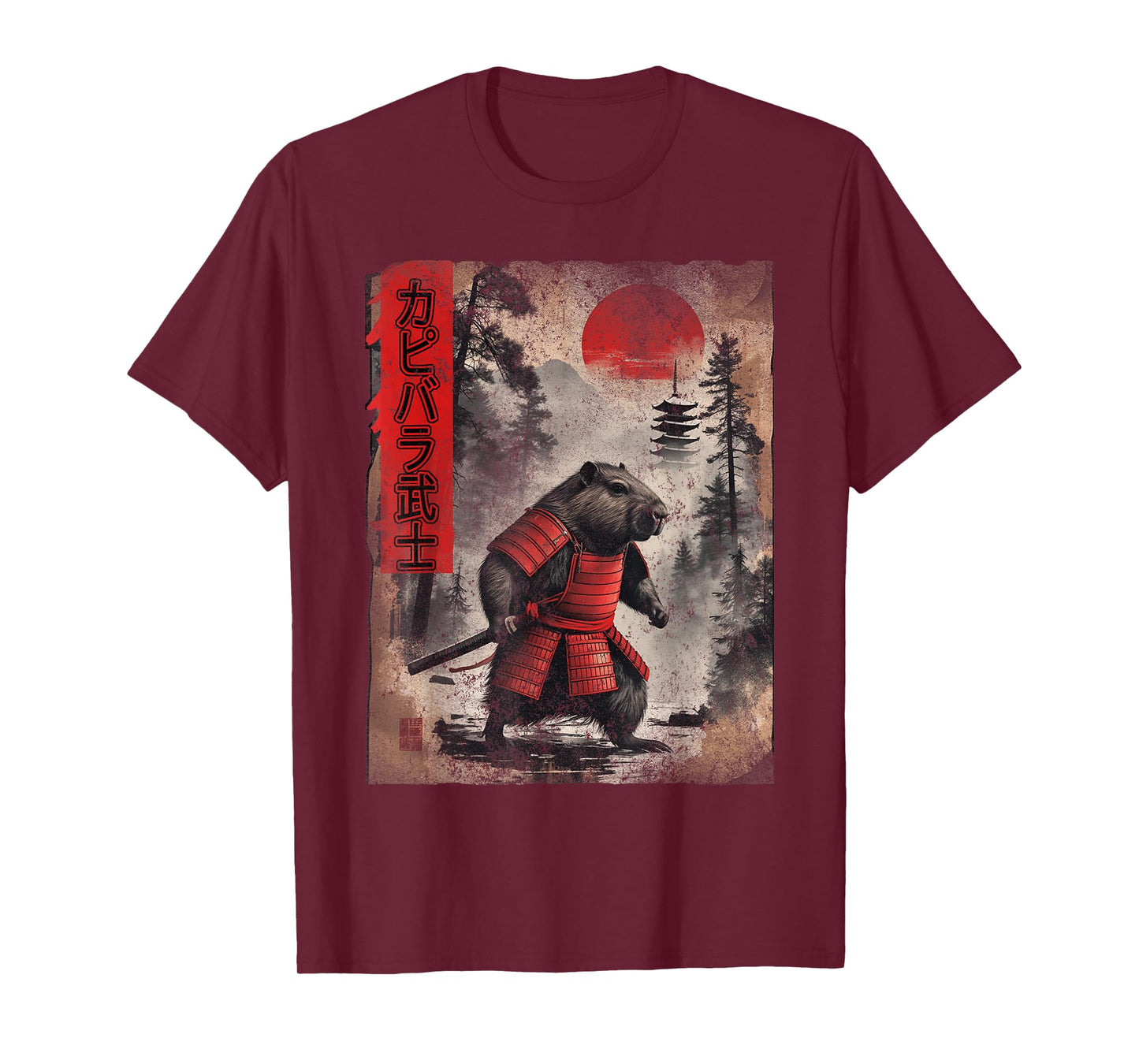 Samurai Japanese Ukiyo-e Art Vintage Graphic Funny Capybara T-Shirt