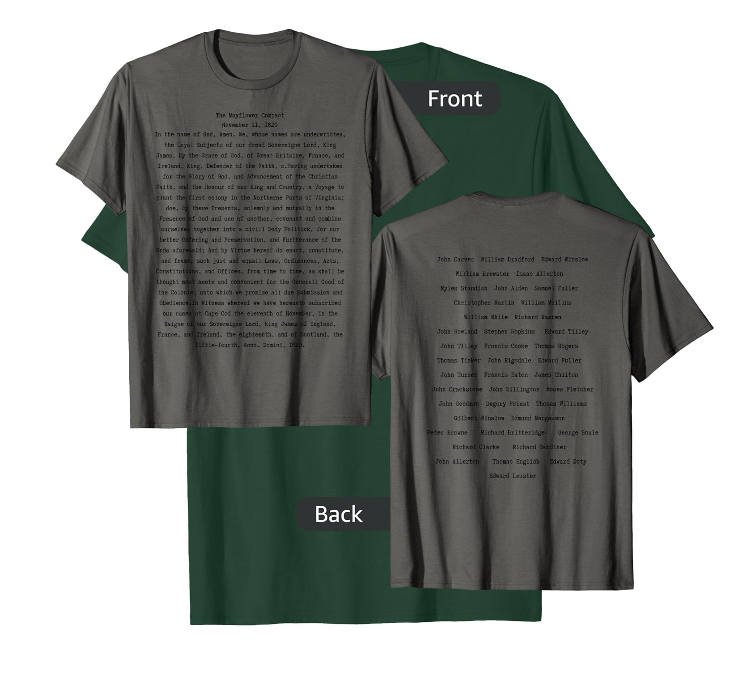Mayflower Compact Signatures Thanksgiving Holiday History T-Shirt