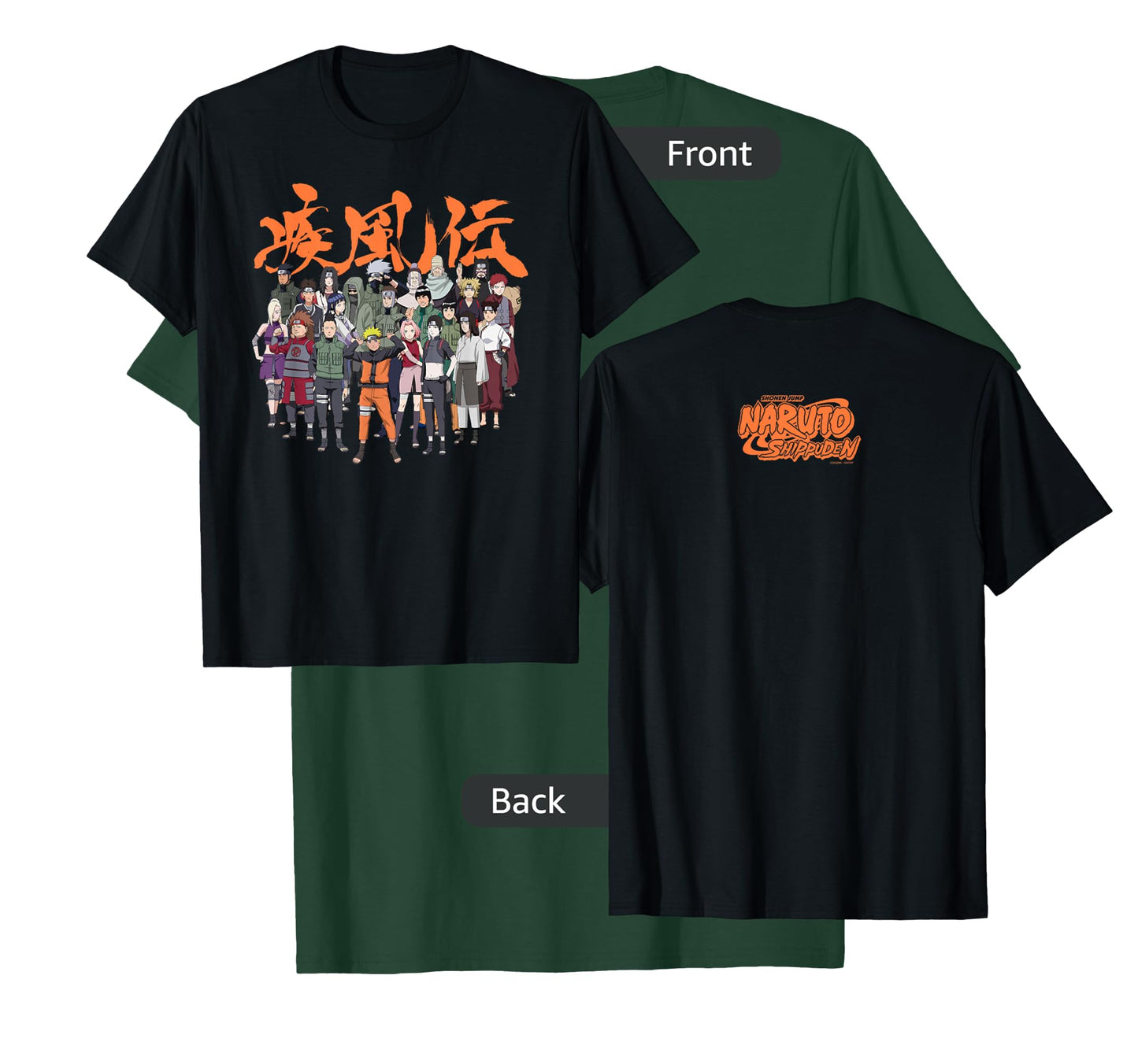 Naruto Shippuden Cast Group with Logo Front and Back Anime T-Shirt