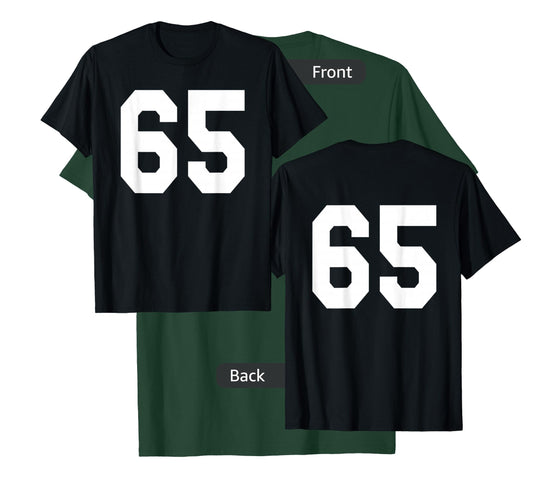 Number 65 Sports Jersey Front and Back Team Player T-Shirt