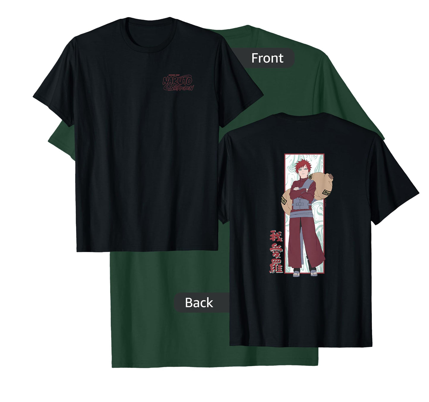 Naruto Shippuden Gaara Marble Background Front Back Anime T-Shirt