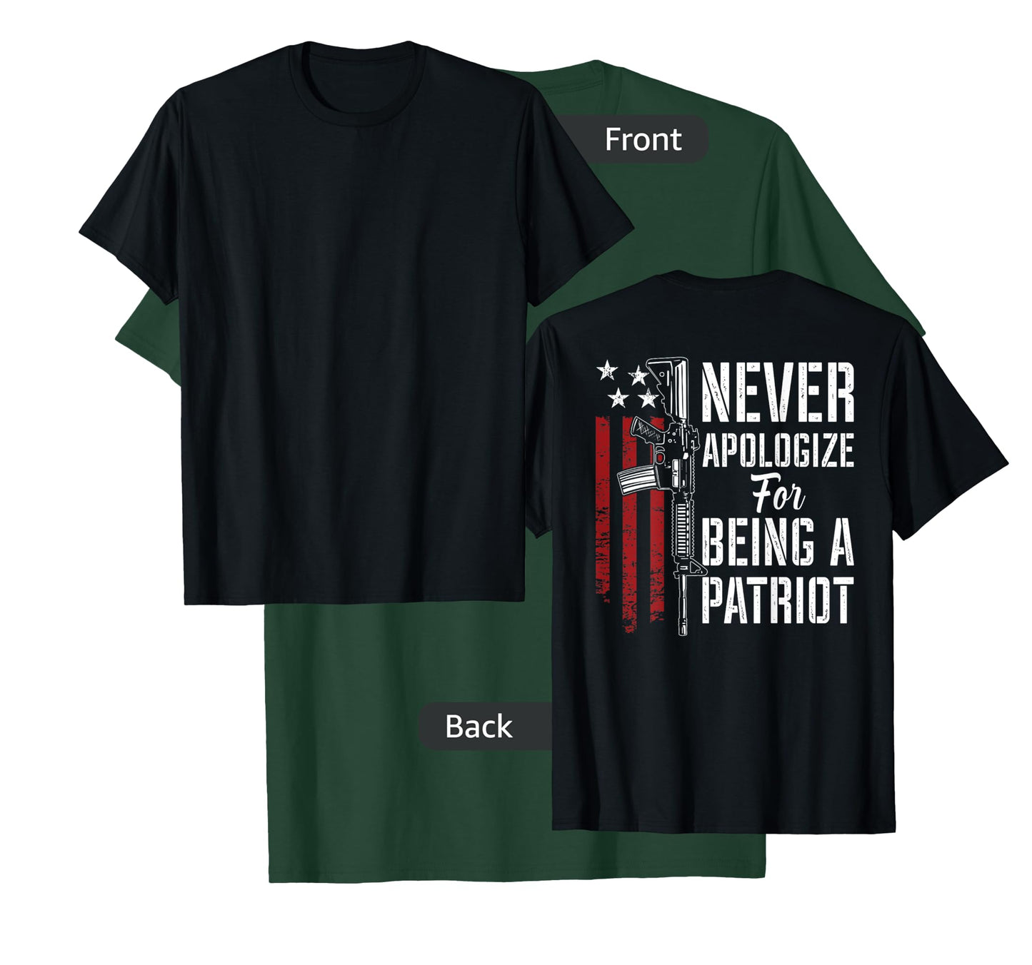Never Apologize For Being a Patriot - Patriotic Gun -ON BACK T-Shirt