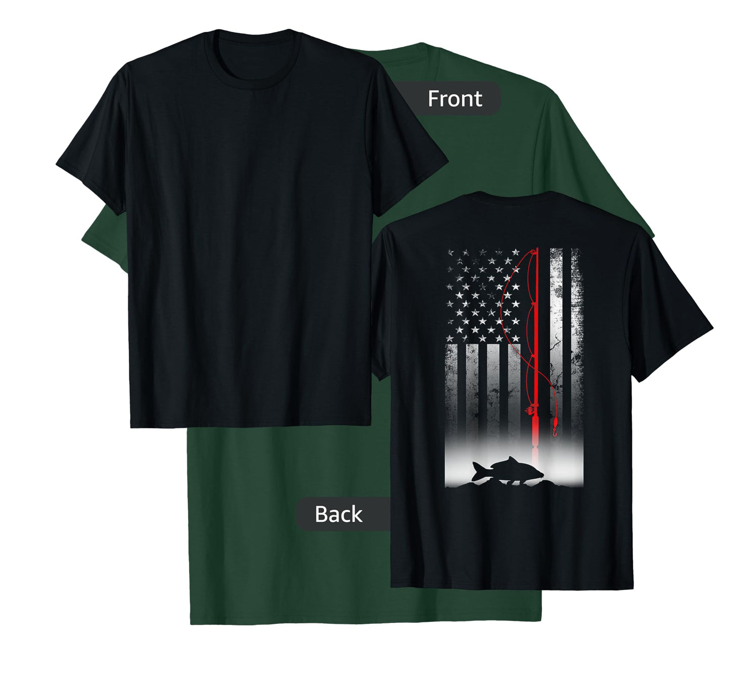 Fishing Pole American Flag Gift for Patriotic Fisherman T-Shirt Small