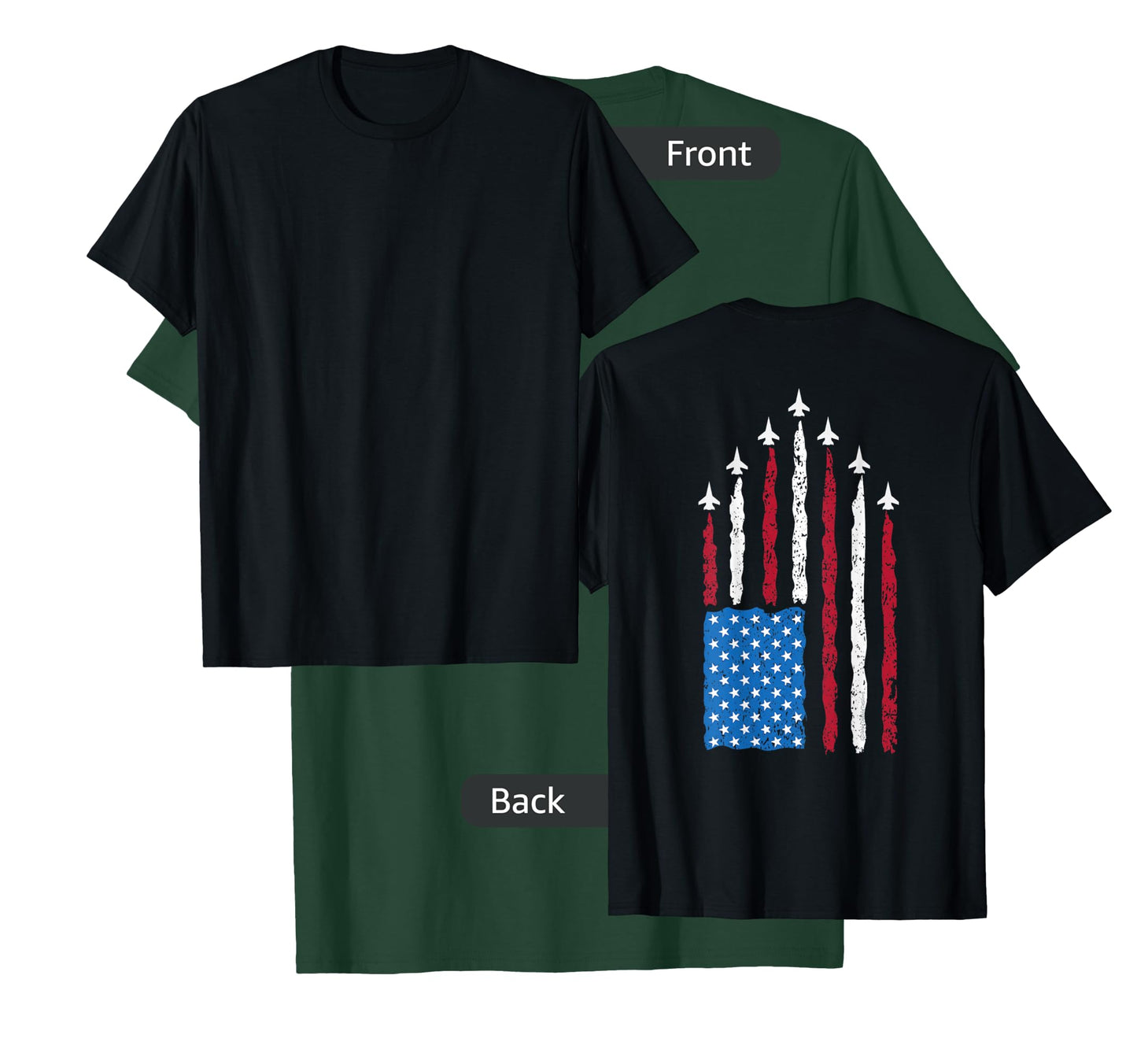 On Back Patriotic USA Flag Fighter Jets Military 4th of July T-Shirt