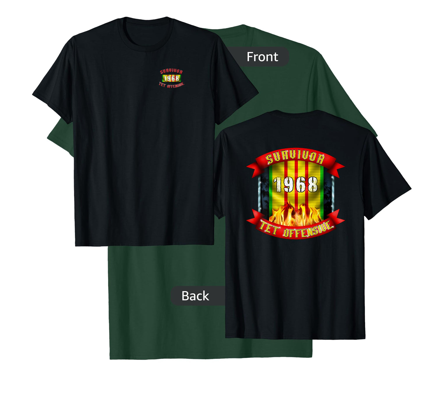 Patriot Issue 1968 TET Offensive Survivor Unisex-Adults Black Classic Fit Short Sleeve Collarless Crew Neck T-Shirt