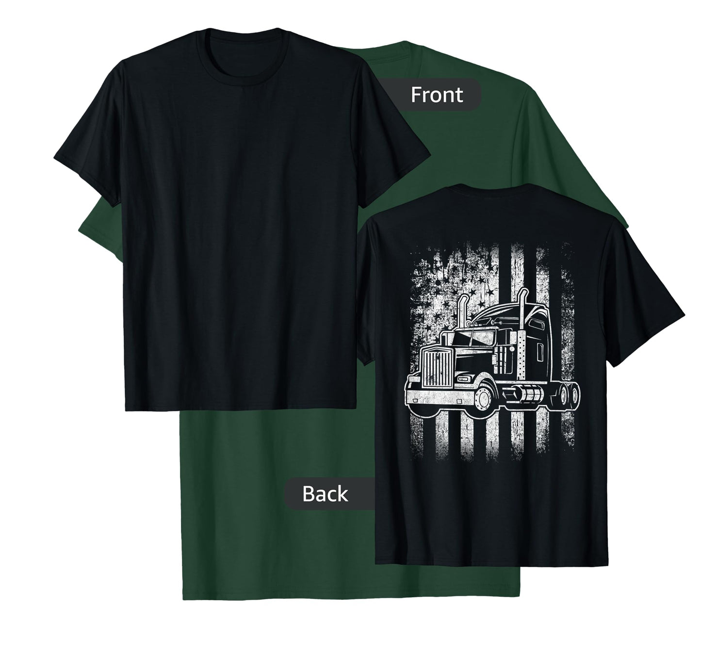 American Flag Big Rigs Semi Truck Driver Design On Back T-Shirt
