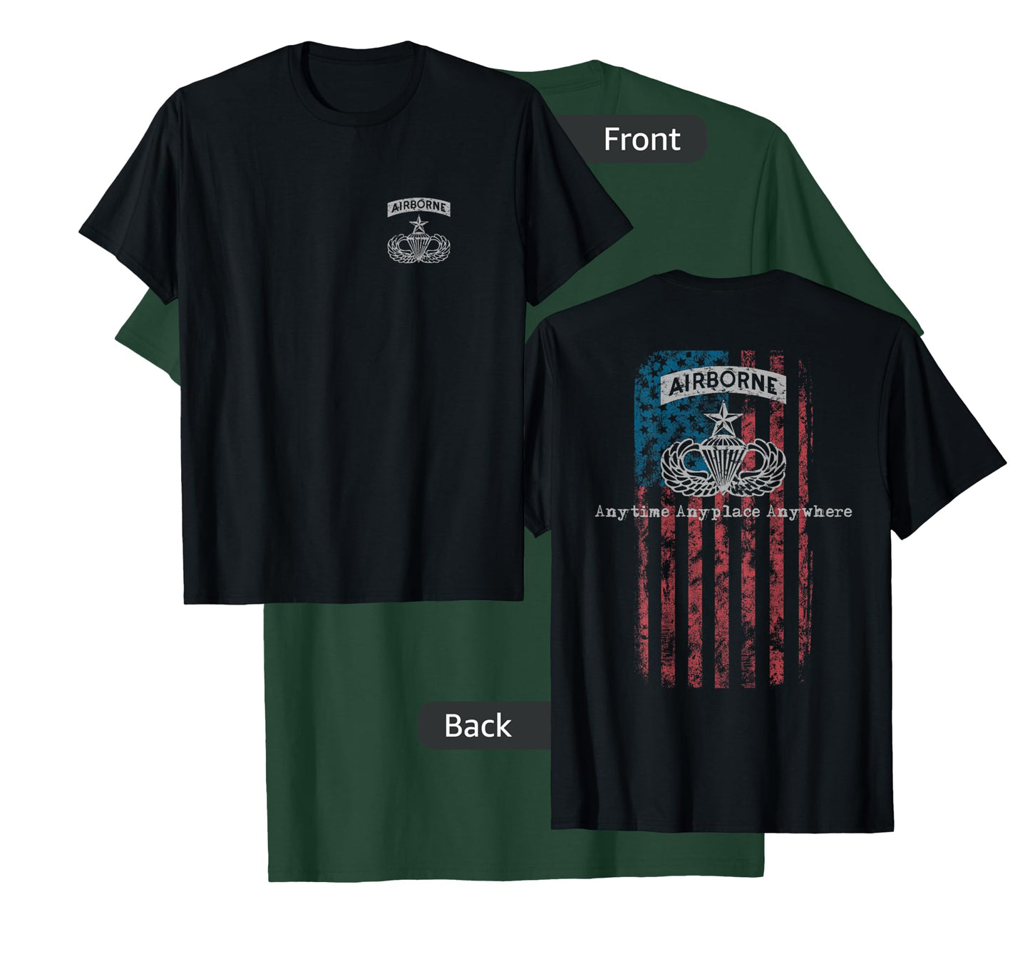 Gray Airborne Senior Parachutist Badge with Flag T-Shirt