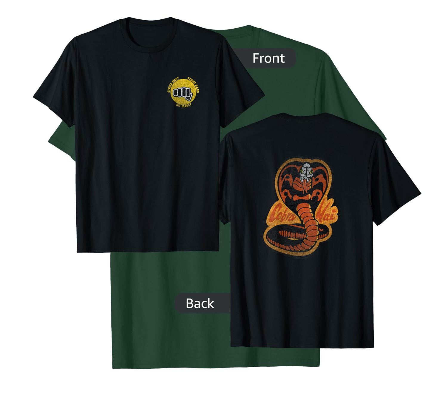 Cobra Kai Cobra Strike Hard Cobra Front and Back Logo Show T-Shirt