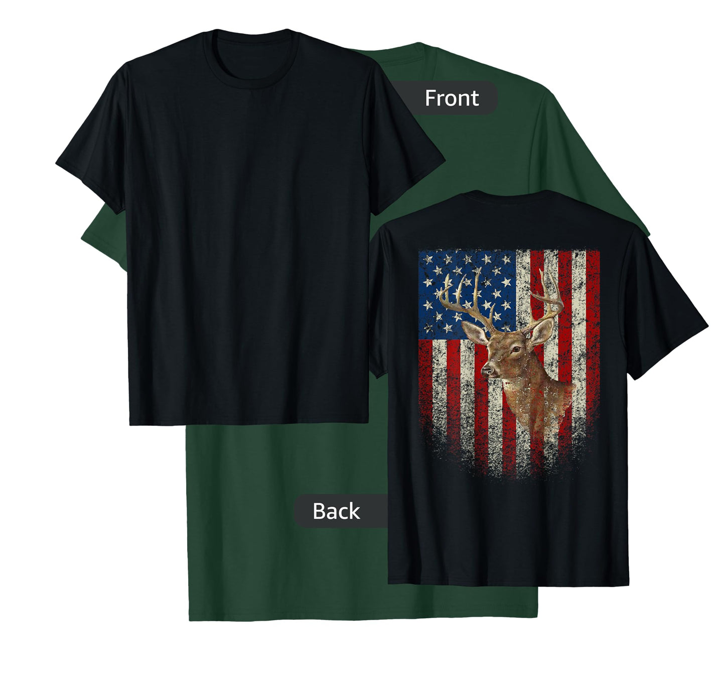 American Flag (Print on The Back) Deer Antlers Hunting T-Shirt