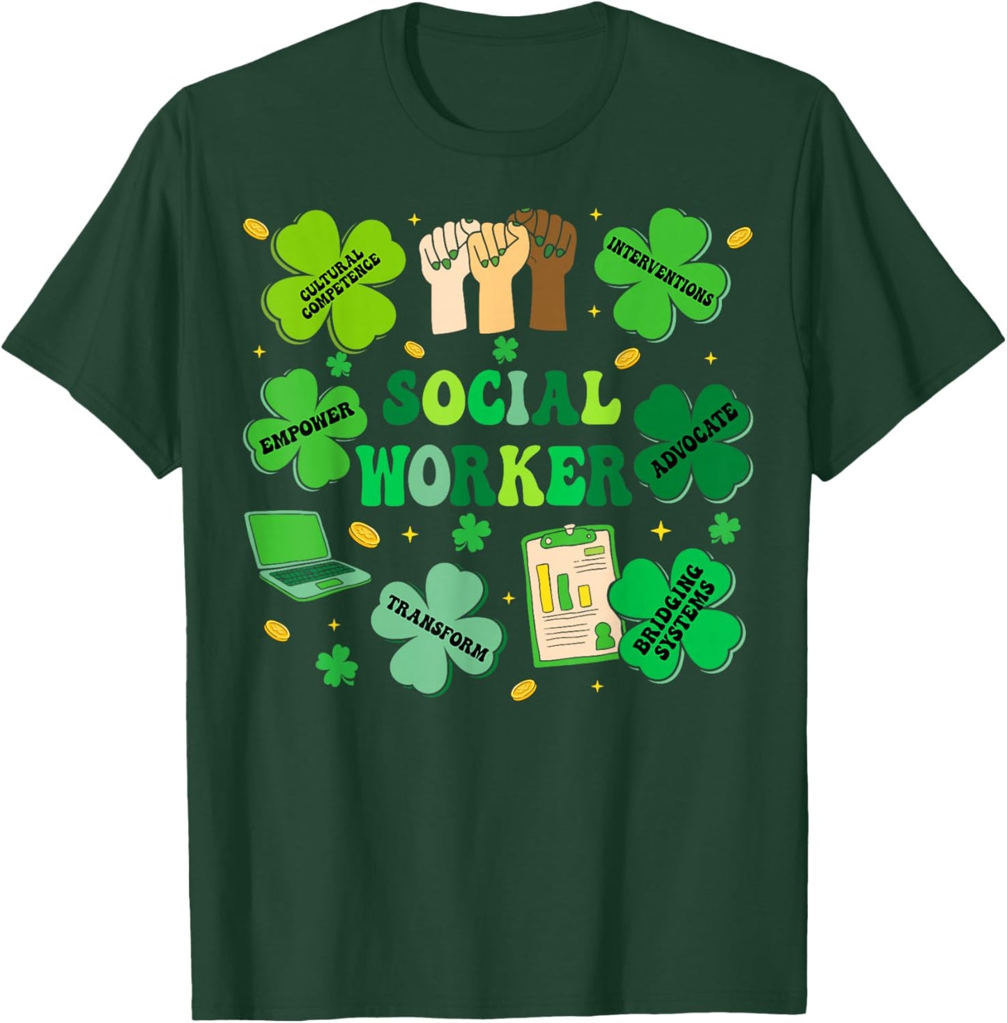 Social Worker Shamrock St Patricks Day Social Work T-Shirt - T-Shirt | Forest