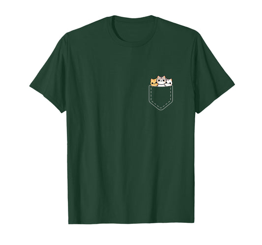 Kawaii Anime Pocket Cat Kids Womens T-Shirt