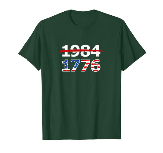 1776 American Patriot Design Company Resist 1984 Return to 1776 Patriotic American T-Shirt Black Unisex Adults Small Classic Fit Short Sleeve Cotton Polyester T-Shirt