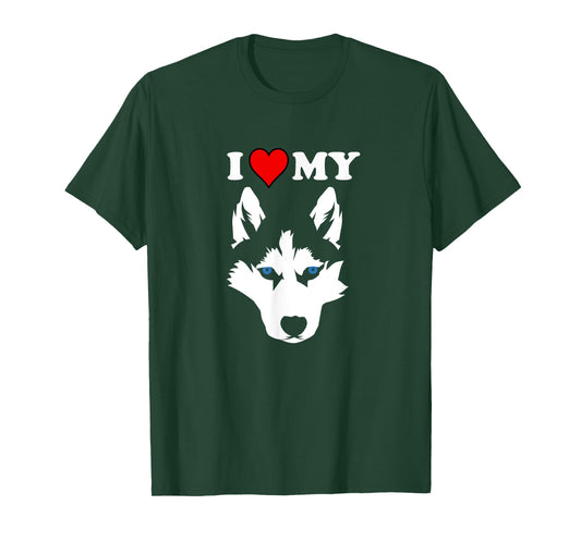 Funny Malamute Huskies Dog Owner Wolf I love My Husky Men Women Girls Kids T-Shirt