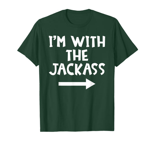 Jackass Matching Costume I'm With The Jackass Funny Matching Couple Halloween T-Shirt - Black, Small, Short Sleeve, Unisex-Adult, Casual, Cotton Blend, Crew Neck, Regular Fit, Machine Wash