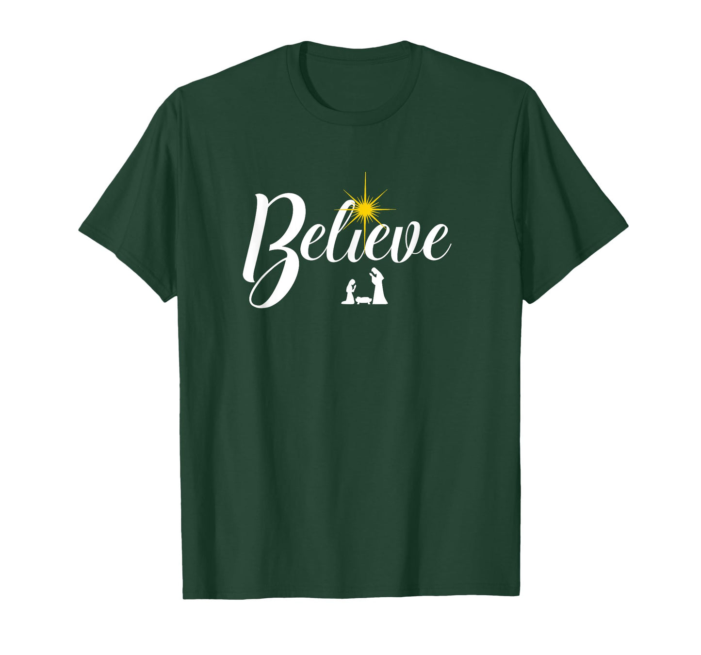 Believe Christmas Jesus Savior Born Manger Nativity Star T-Shirt
