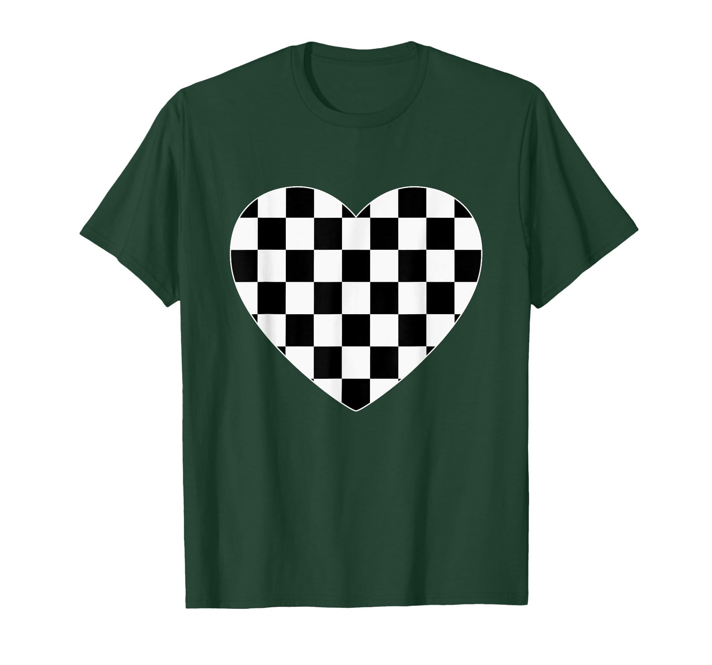 Checkered Love Heart Black White Cute Chess Game Women Men T-Shirt