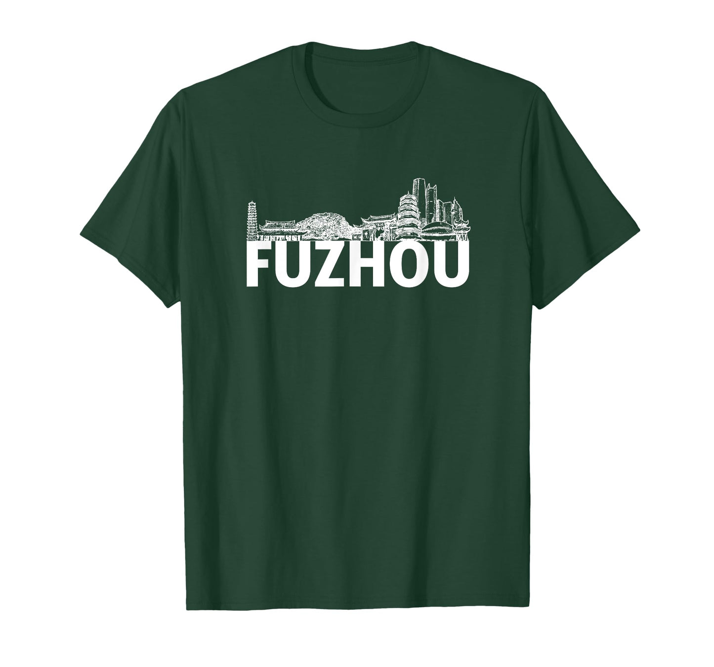 Fuzhou China City Skyline Silhouette Outline Sketch T-Shirt