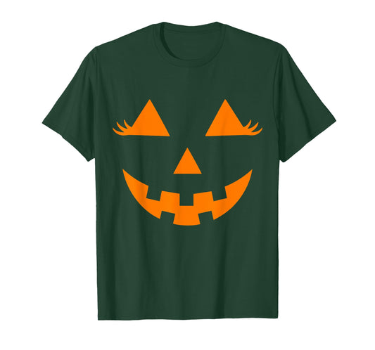 Jack O Lantern Face Pumpkin Eyelashes Hallowen Costume Funny T-Shirt