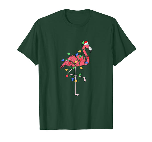 Flamingo Christmas Tree Lights Xmas Kawaii Pink Bird Lover T-Shirt