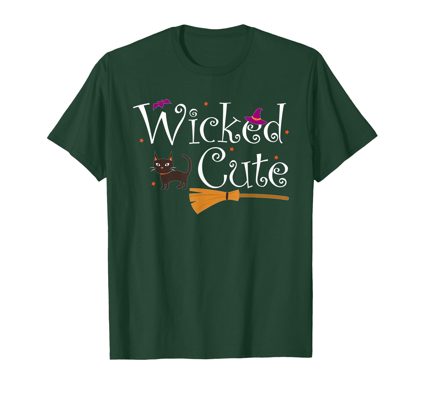 Wicked Cute Witch Halloween Costume Cat Broom Hat Gift T-Shirt for Men Women Kids