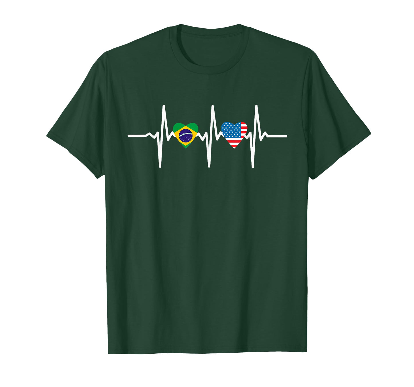Half American Brazilian America Brazil Flag Heartbeat Heart T-Shirt