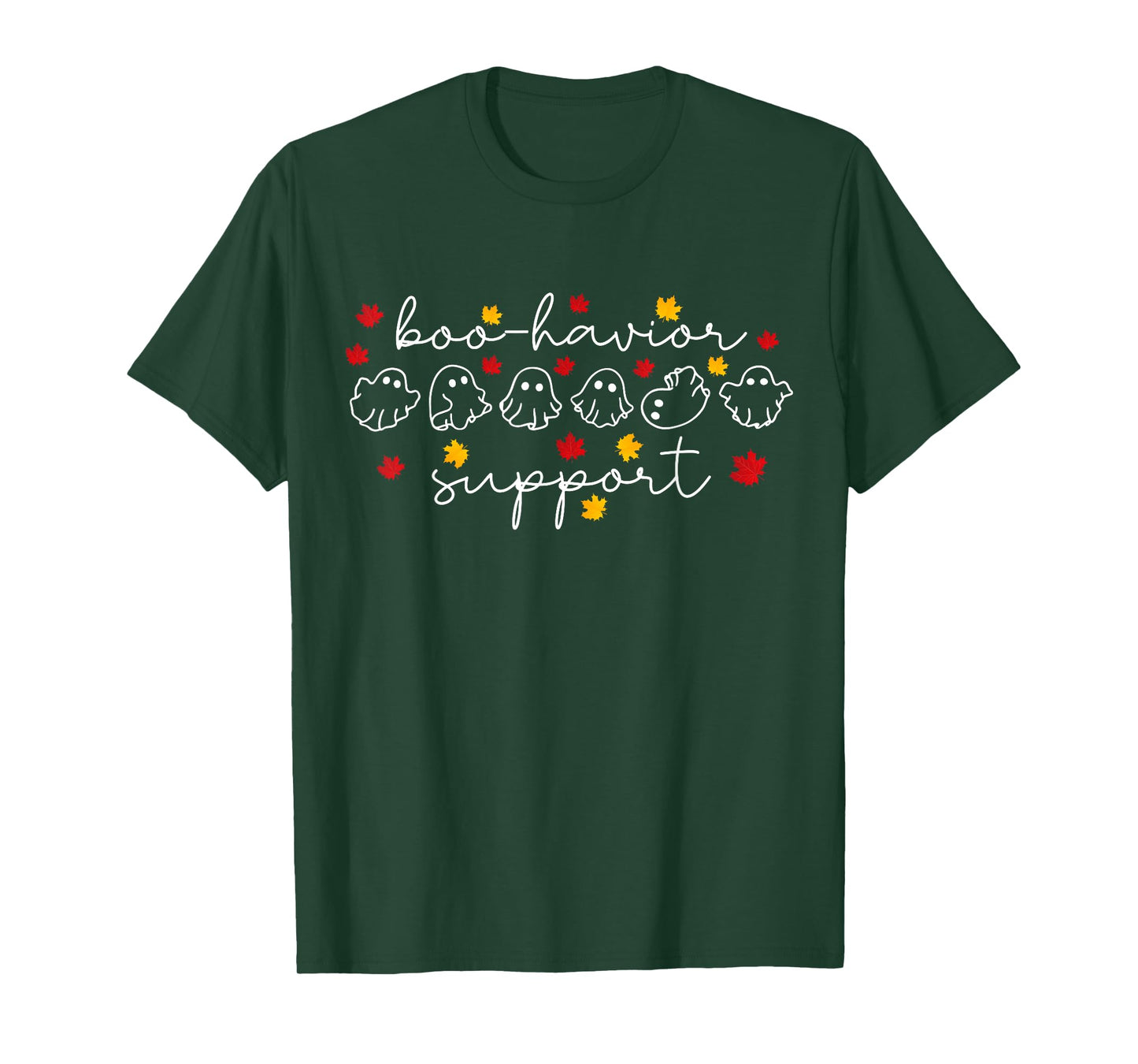 Boo-havior Support Fall Leaves Ghost Halloween ABA Therapist T-Shirt