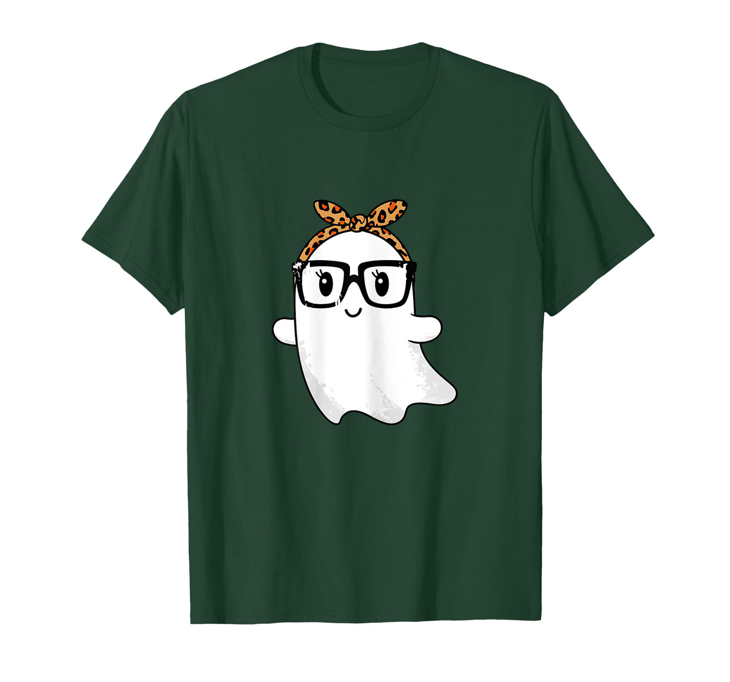 Leopard Bandana Ghost with Glasses Girls Cute Spooky Costume T-Shirt