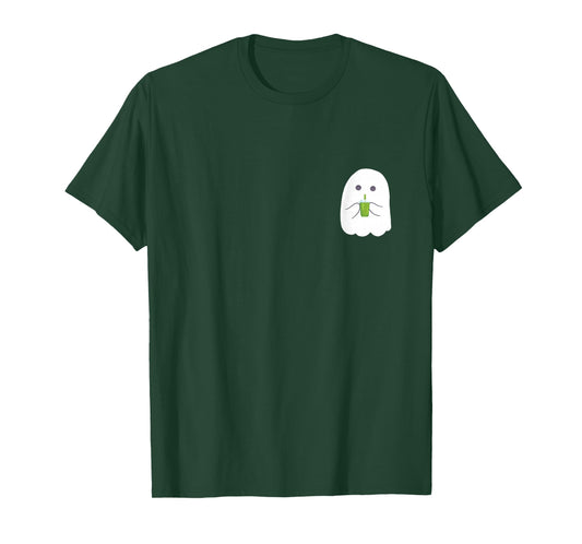 Halloween Cute Little Ghost drinking green Matcha Tea T-Shirt