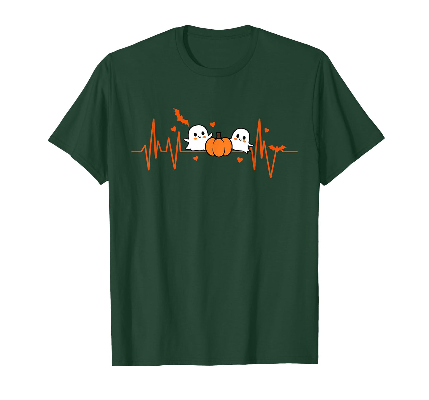 Pumpkin Ghost Heartbeat EKG Halloween ECG Tech Cardiac Nurse T-Shirt