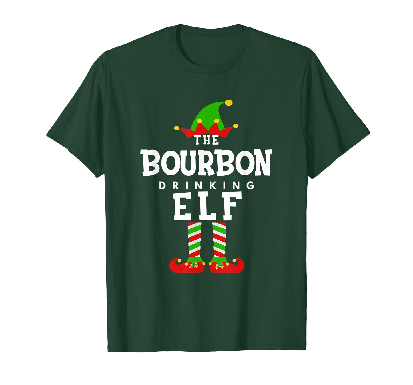 The Bourbon Drinking Elf Costume Christmas Morning Matching T-Shirt