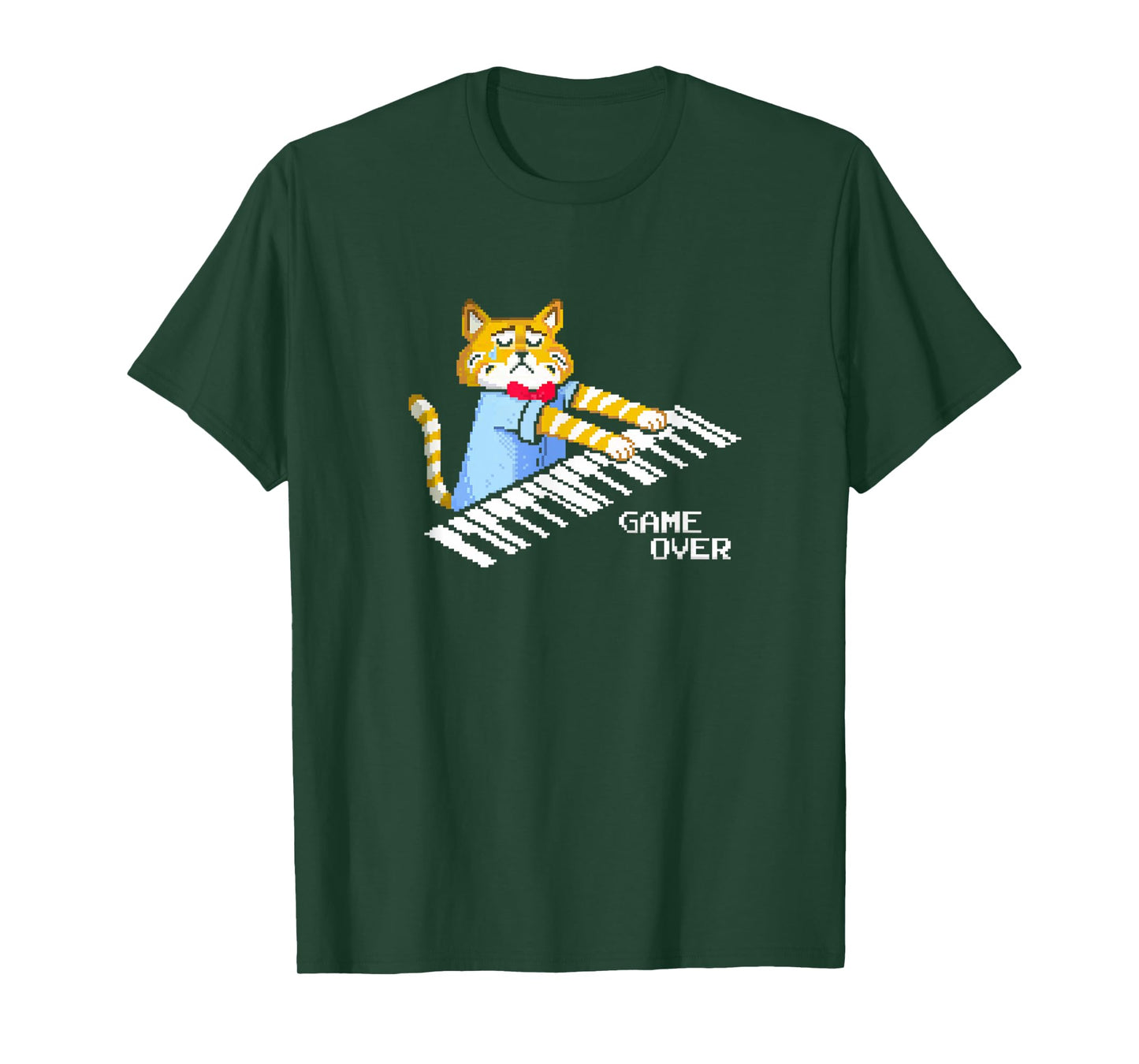 Sad Cat playing keyboard Game Over T-Shirt for Men Women