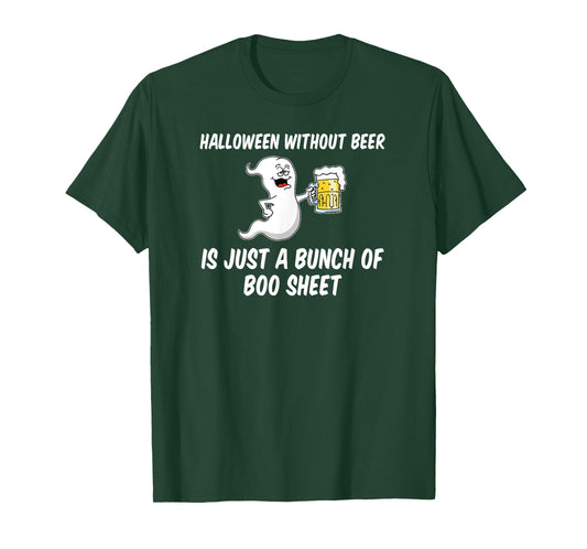 Halloween Without Beer Boo Sheet Funny Ghost Cartoon T-Shirt