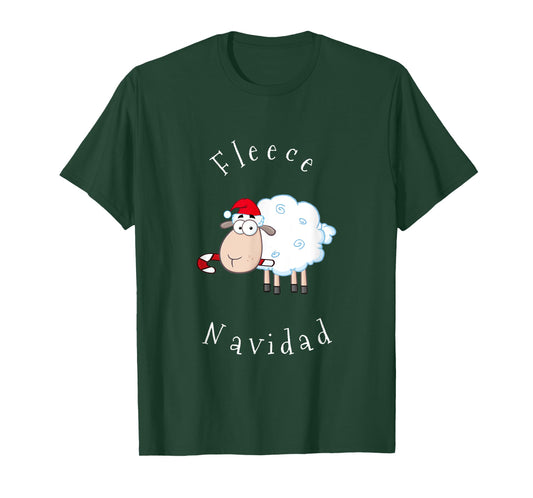 Fleece Navidad Sheep Lamb Santa Hat Candy Cane Christmas T-Shirt