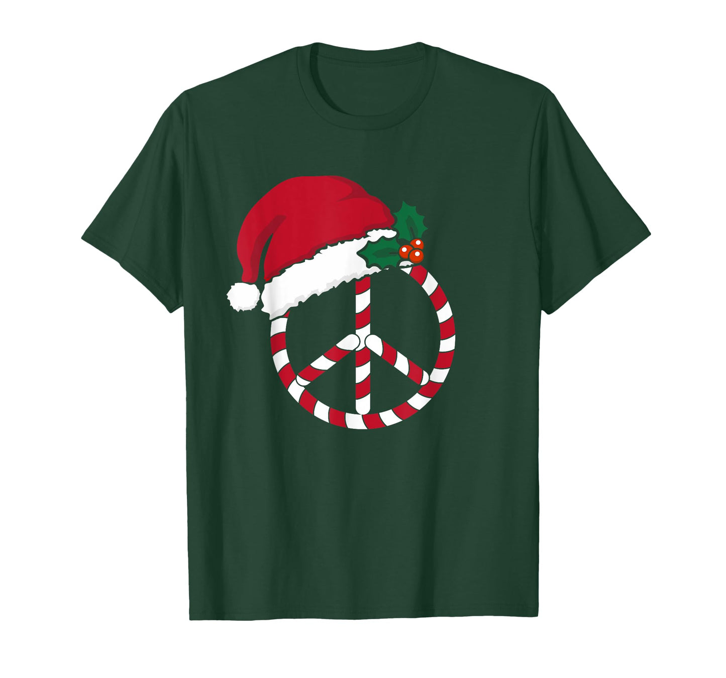 Candy Cane Peace Sign Merry Christmas Symbol Santa Hat Cute T-Shirt