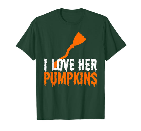 I Love His Broomstick I Love Her Pumpkins Halloween Couples T-Shirt