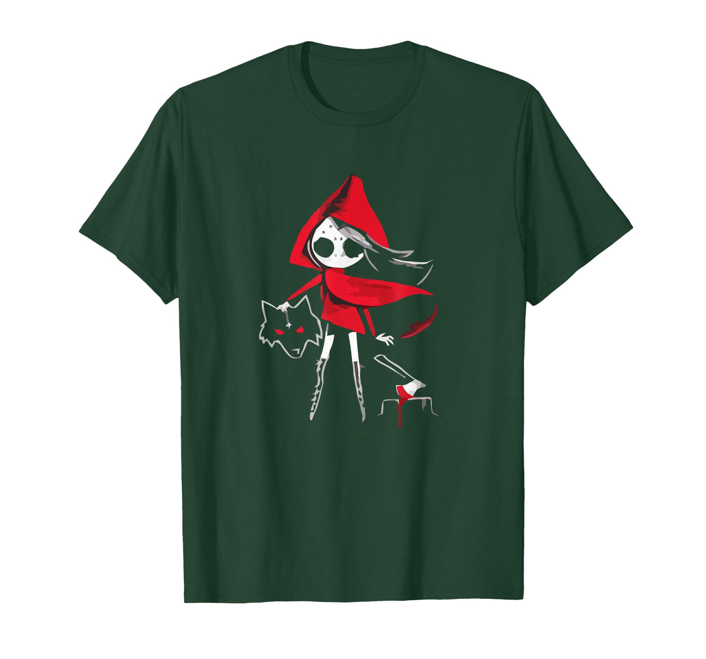 Red Riding Hood Girl with Head of Wolf Scary Gothic Art T-Shirt