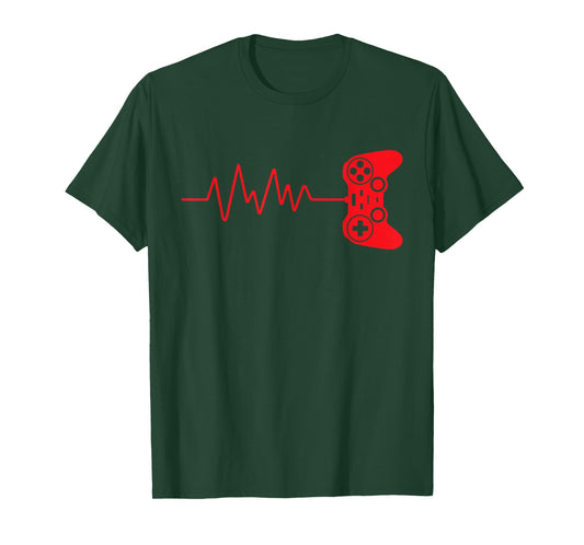 Gamer Heartbeat Video Games Gaming Boys Teens Controller T-Shirt
