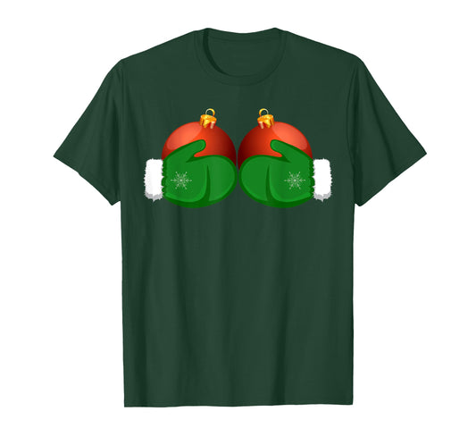 Funny Winter Women's Tee Mittens Holding Xmas Ball Boobs T-Shirt