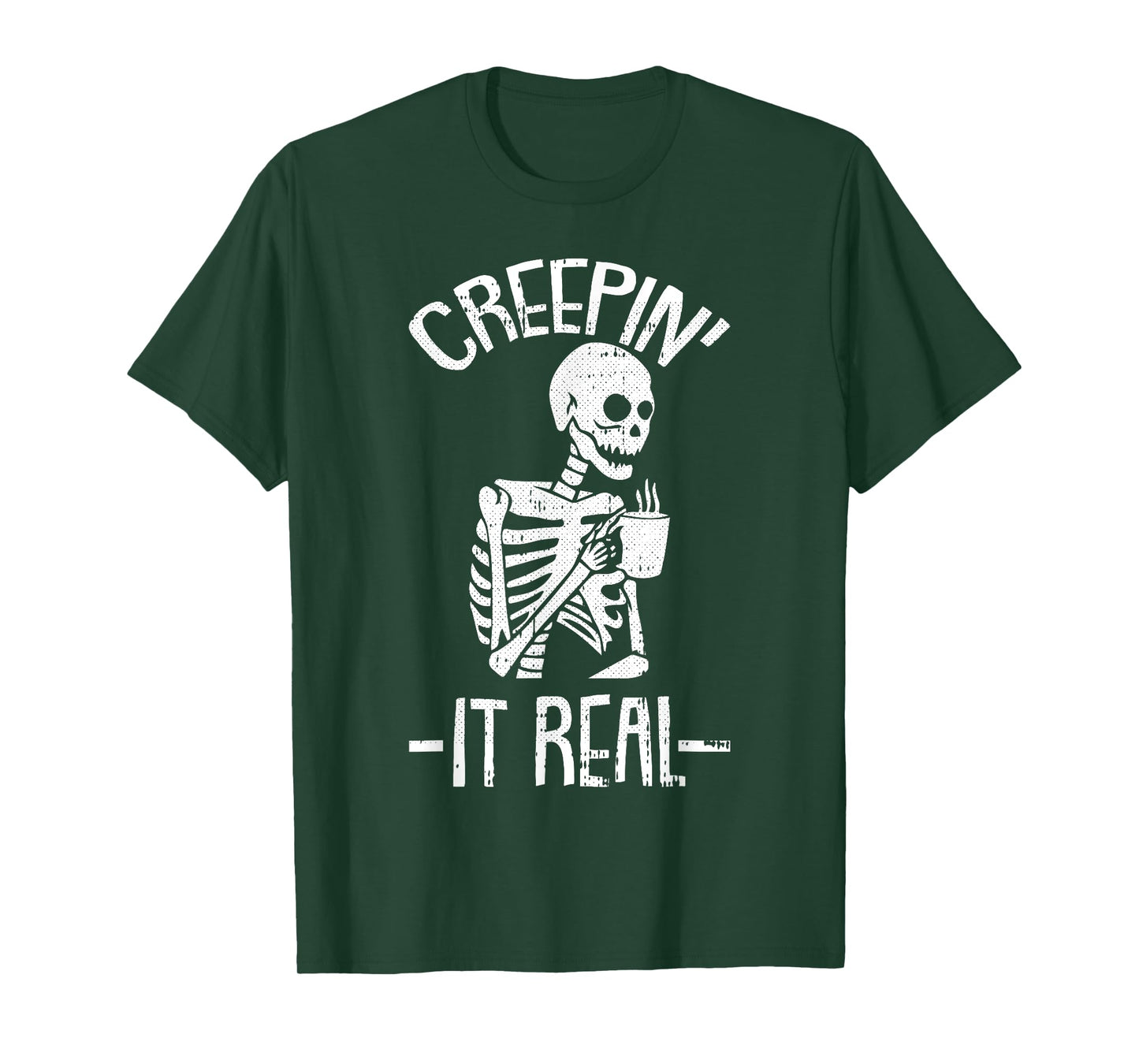 Creepin It Real Lazy Halloween Costume Funny Skeleton Skull T-Shirt