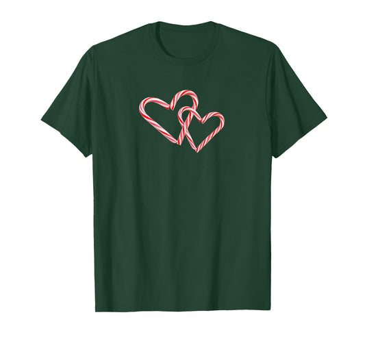 Peppermint Candy Cane Interlocking Hearts Christmas Holiday T-Shirt