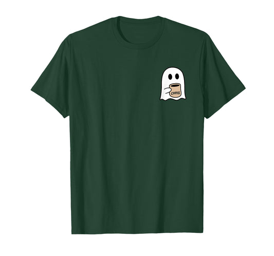 Ghost Drinking Coffee Funny Halloween Costume Coffee Lover T-Shirt