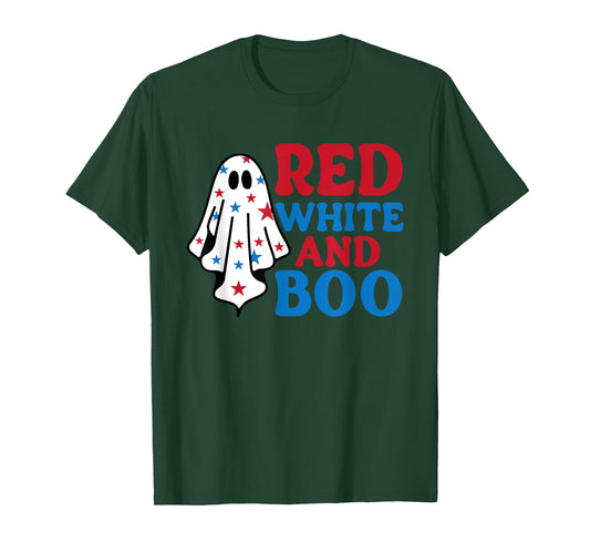 4th of July Ghost, Red White and Boo Patriotic Halloween USA T-Shirt
