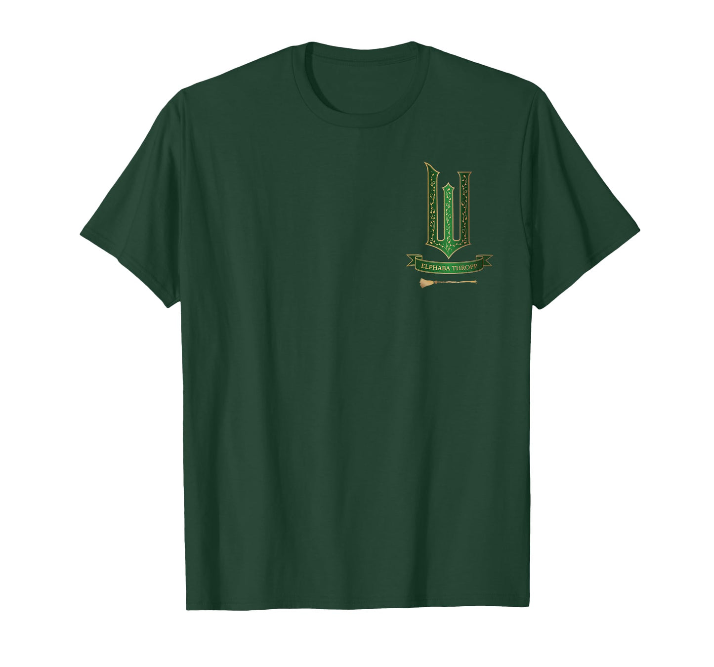 Wicked Movie Logo Elphaba Green And Gold Broom T-Shirt